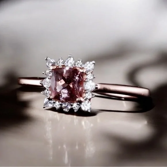 Blush Pink Apatite Halo Ring 14K Rose Gold over 925 Sterling Silver - Picture 5 of 14